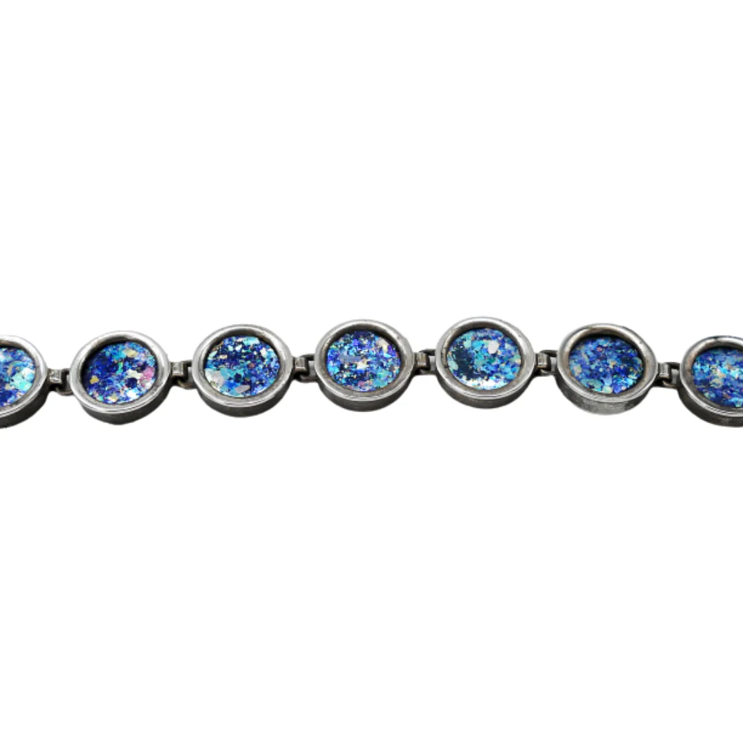 Sterling Silver Roman Glass Coin Bracelet - Image 3