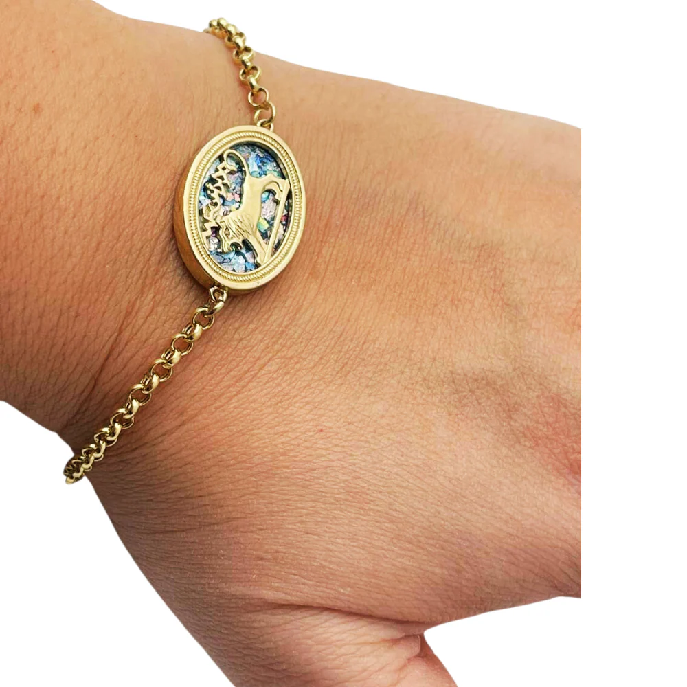 Lion of Megiddo Bracelet in 14K Gold and Roman Glass - Image 5