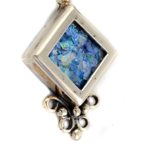 Silver Roman Glass Diamond-Shaped Earrings - Image 3