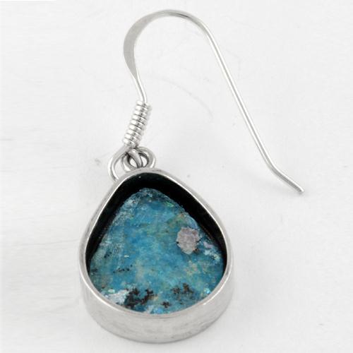 Roman Glass Tear Drop Silver Earrings - Image 2