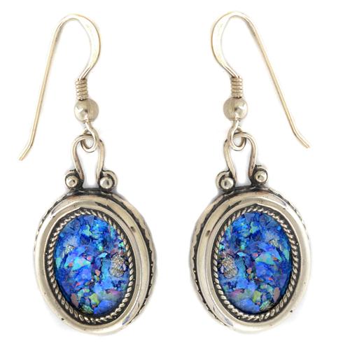 Silver Roman Glass Oval Earrings