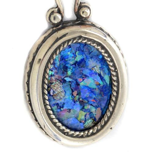 Silver Roman Glass Oval Earrings - Image 2