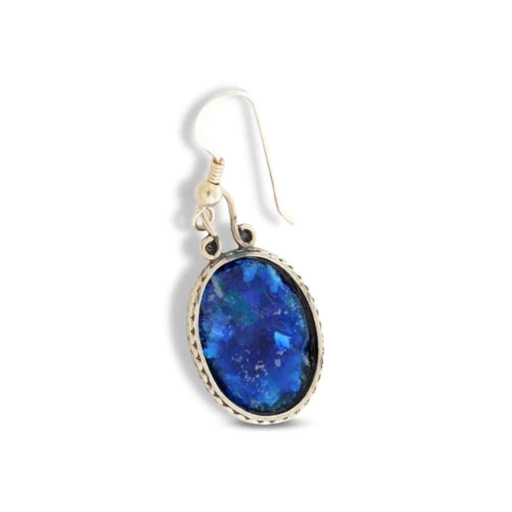 Silver Roman Glass Oval Earrings - Image 4