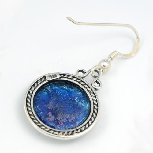 Silver Roman Glass Circular Rope Earrings - Image 3