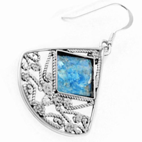 Large Roman Glass Lace Fan Earrings - Image 2