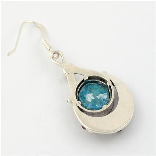 Sterling Silver Floral Garnet Roman Glass Earrings - Image 2