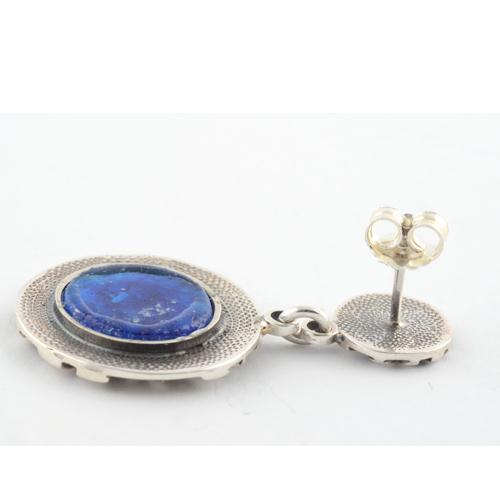 Silver Double Circle Roman Glass Earrings - Image 3