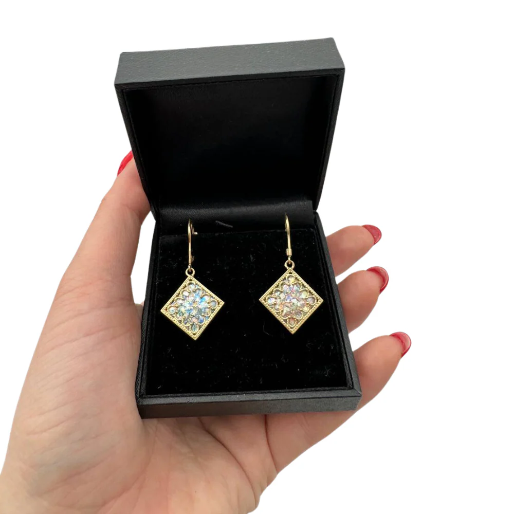 Roman Glass and Yemenite Filigree 14K Gold Earrings - Square - Image 4
