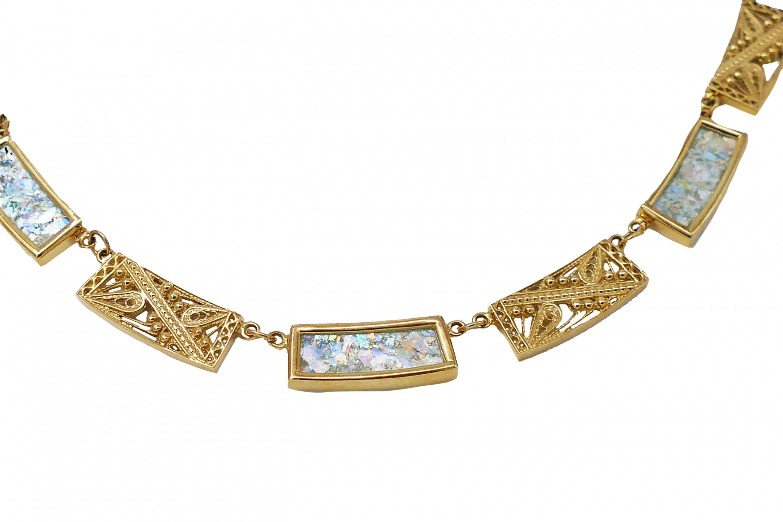 14k Gold Roman Glass Filigree Necklace - Image 3