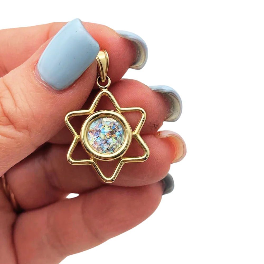 14k Gold Roman Glass Cutout Star of David Pendant - Image 2