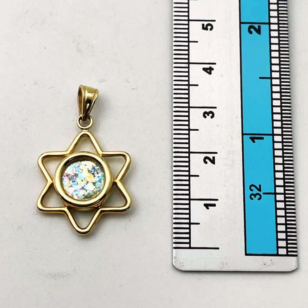 14k Gold Roman Glass Cutout Star of David Pendant - Image 3