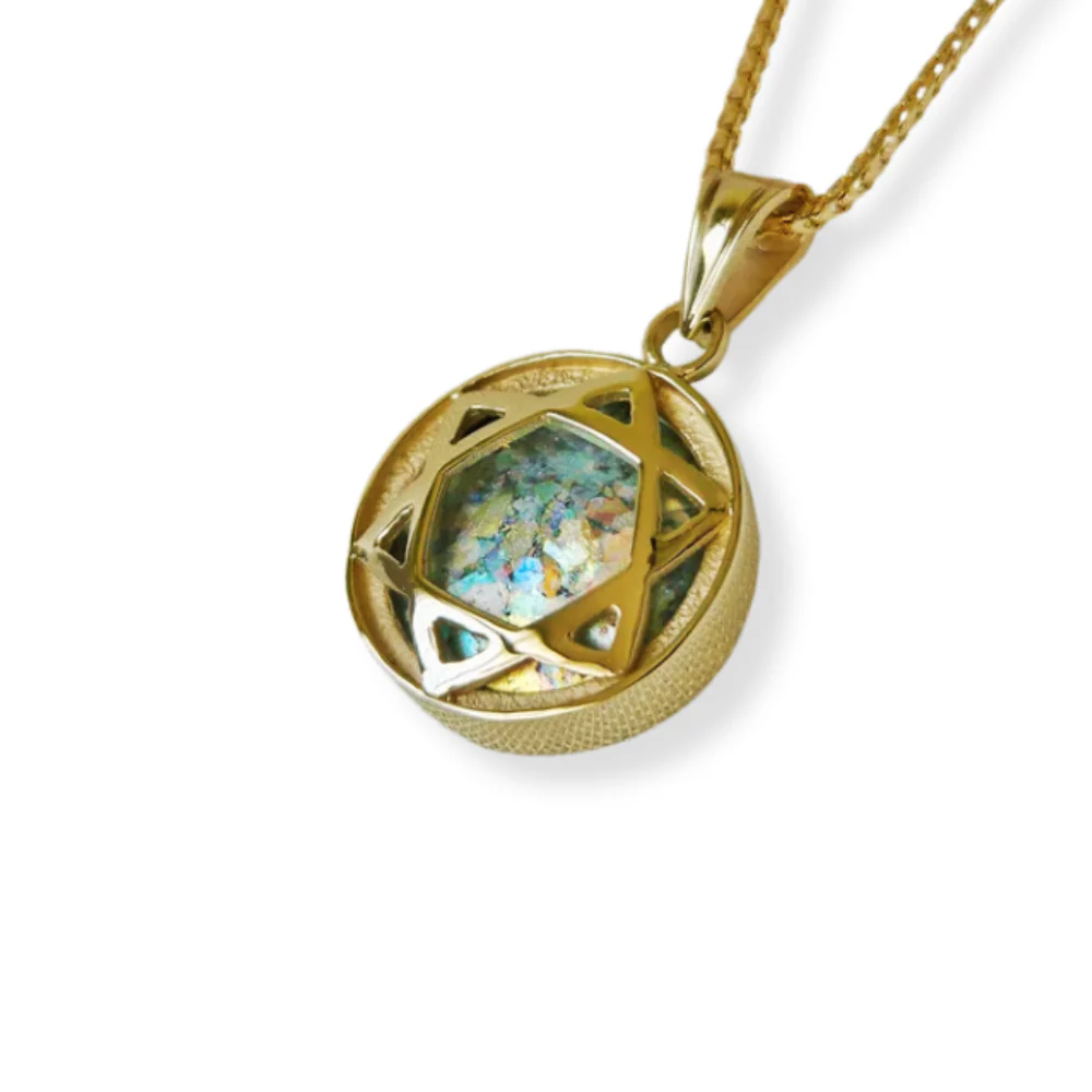 14k Gold Domed Roman Glass Star of David Pendant - Image 4