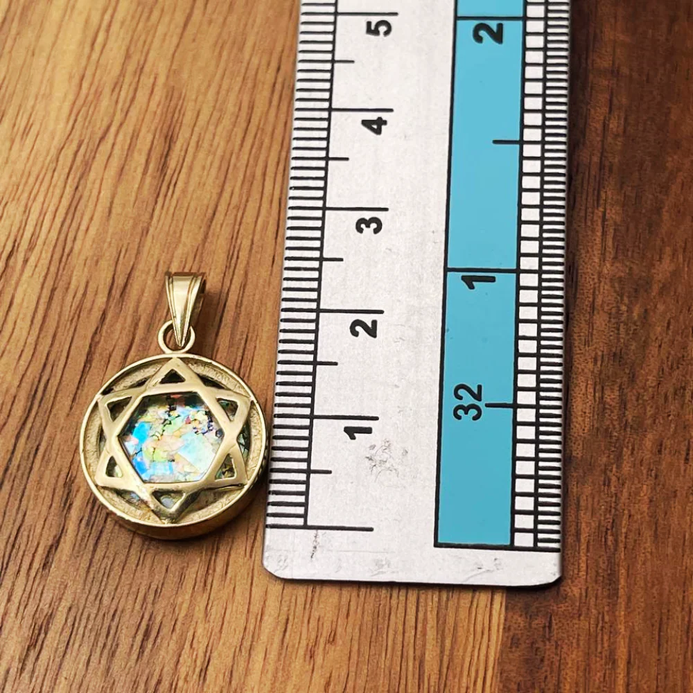 Roman Glass Star of David Large Pendant in 14k Yellow Gold - Image 4