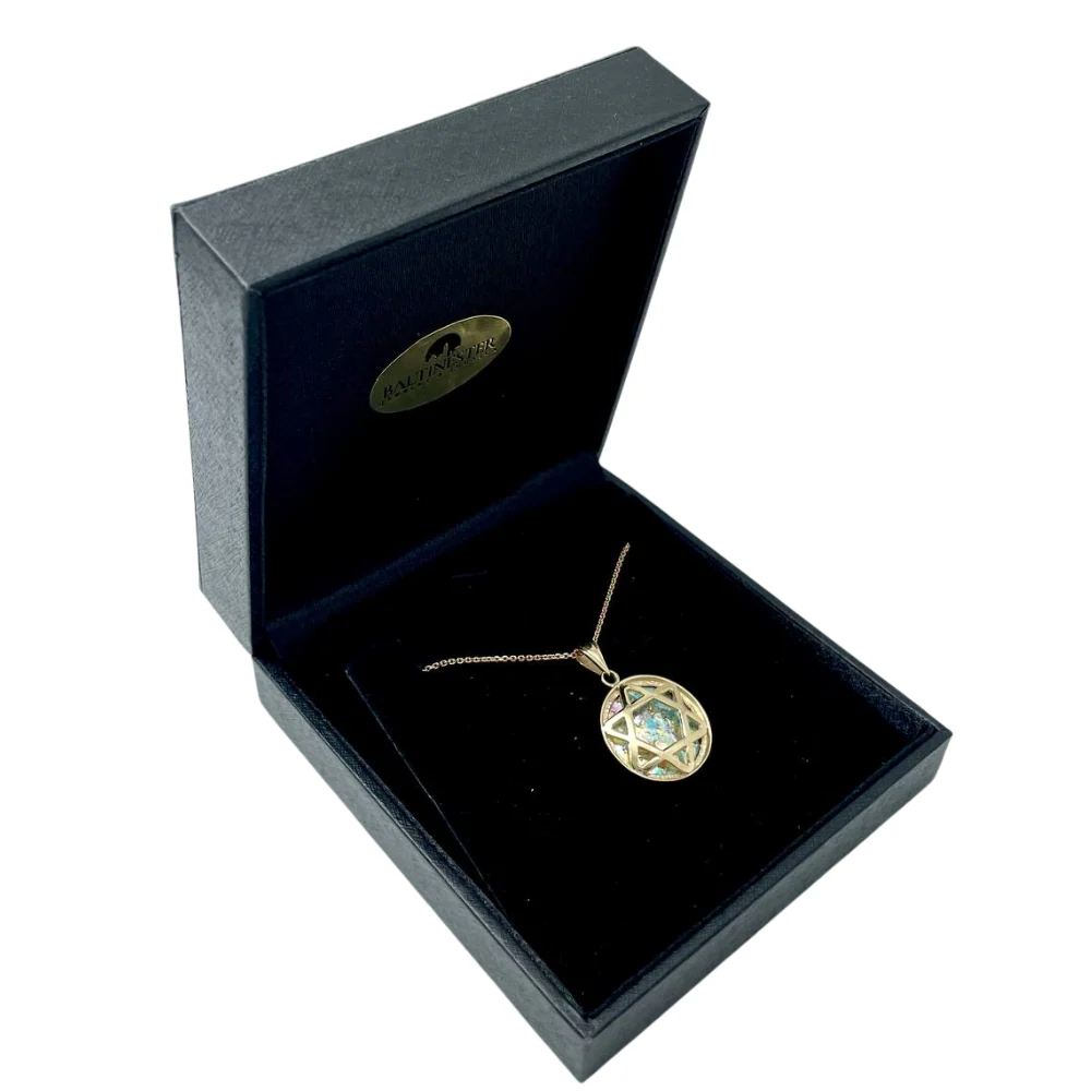 Roman Glass Star of David Large Pendant in 14k Yellow Gold - Image 6