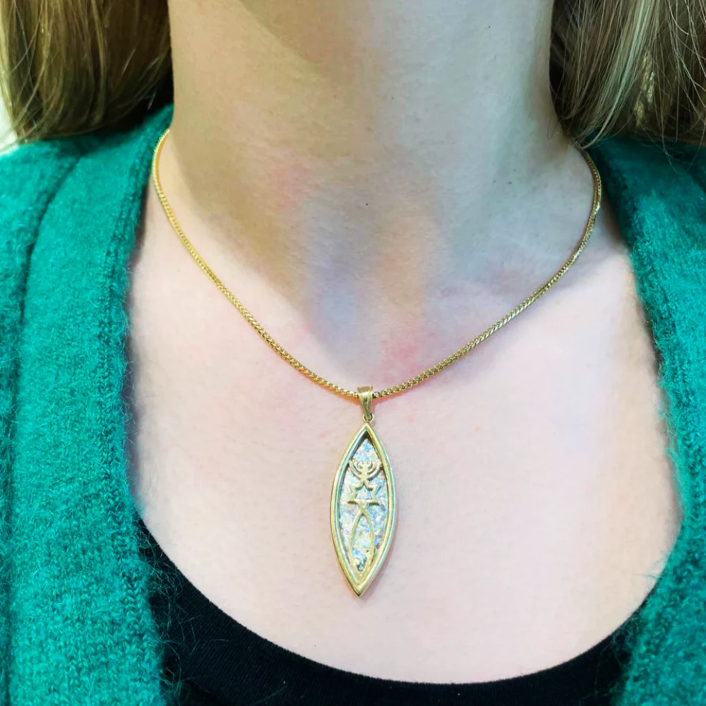 Messianic Seal of Jerusalem - 14k Gold and Roman Glass Pendant - Image 3