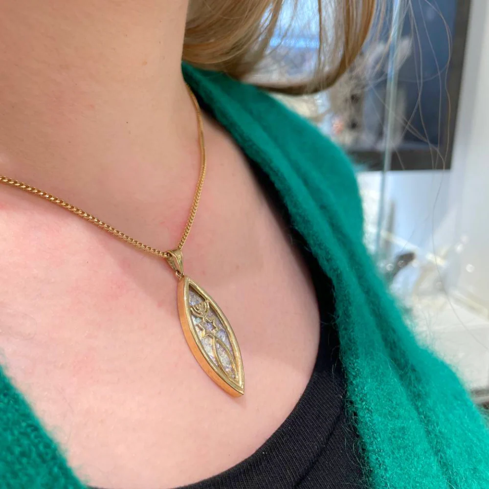 Messianic Seal of Jerusalem - 14k Gold and Roman Glass Pendant - Image 4