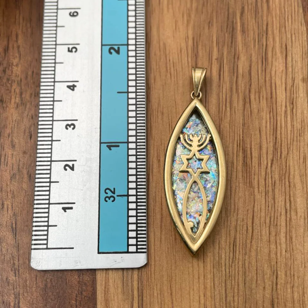 Messianic Seal of Jerusalem - 14k Gold and Roman Glass Pendant - Image 5