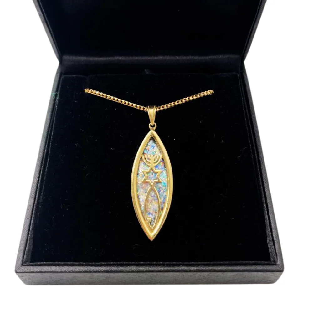 Messianic Seal of Jerusalem - 14k Gold and Roman Glass Pendant - Image 8