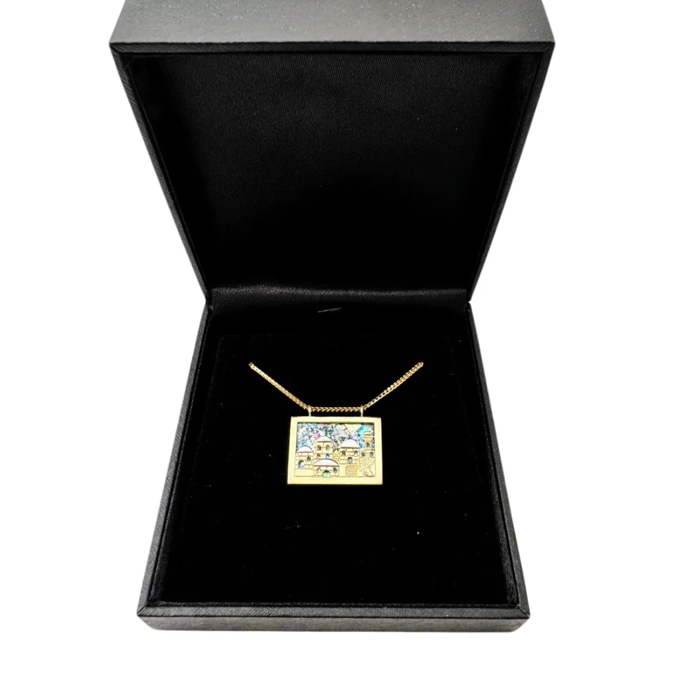 Jerusalem Necklace with Roman Glass in 14K Gold - Image 7