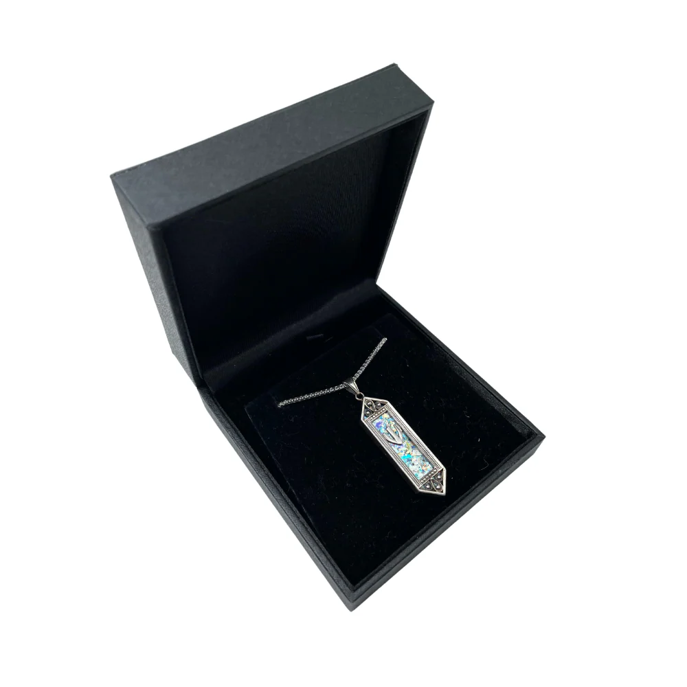 Sterling Silver Filigree Roman Glass Mezuza Pendant with Chain - Image 3