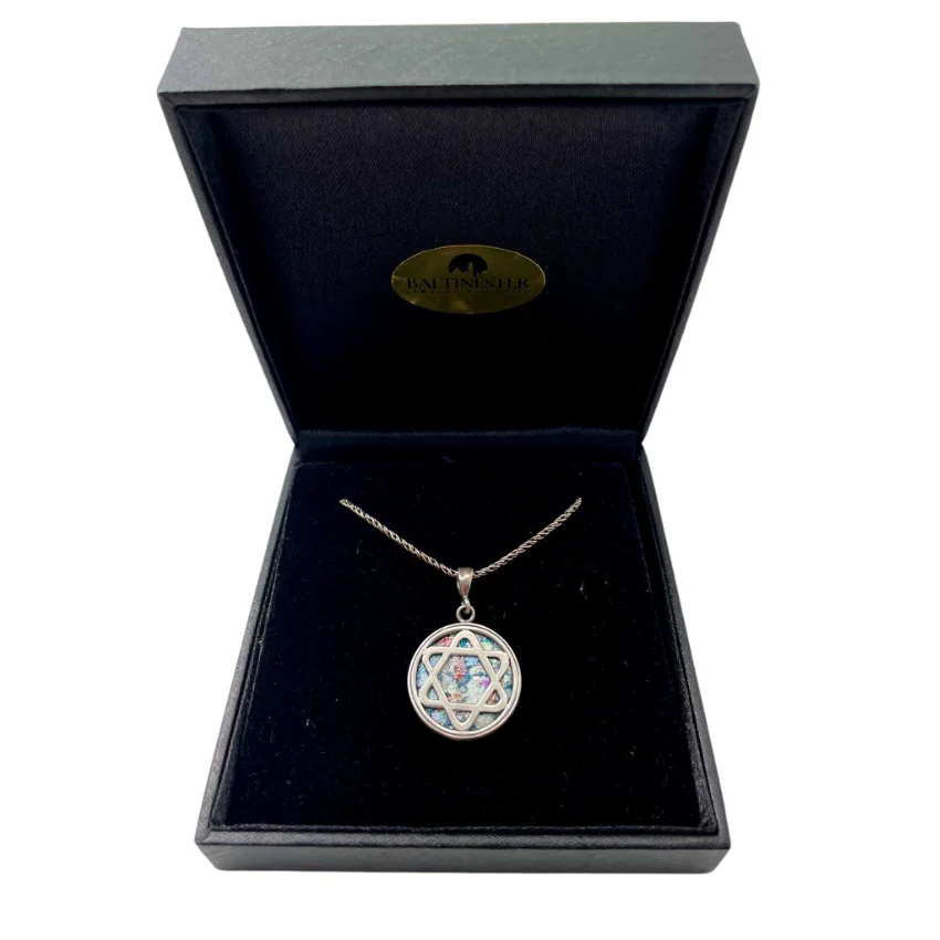Silver Star of David Roman Glass Necklace - Image 4