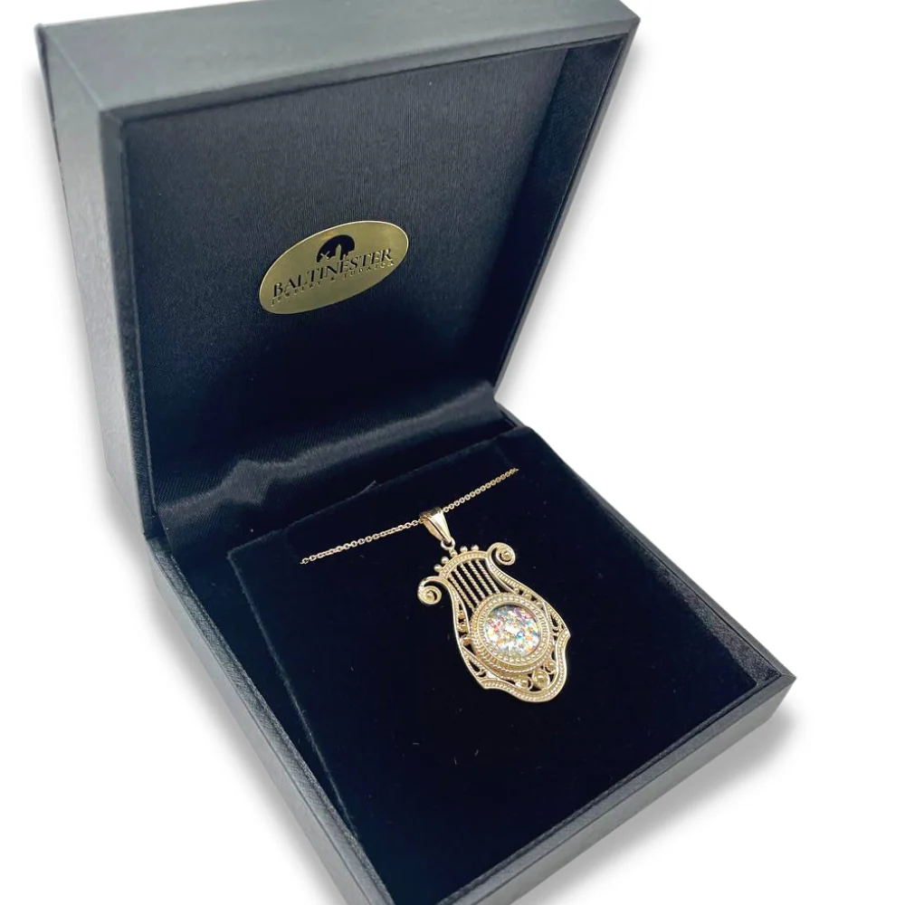 14k Gold Roman Glass Harp of David Pendant - Image 5