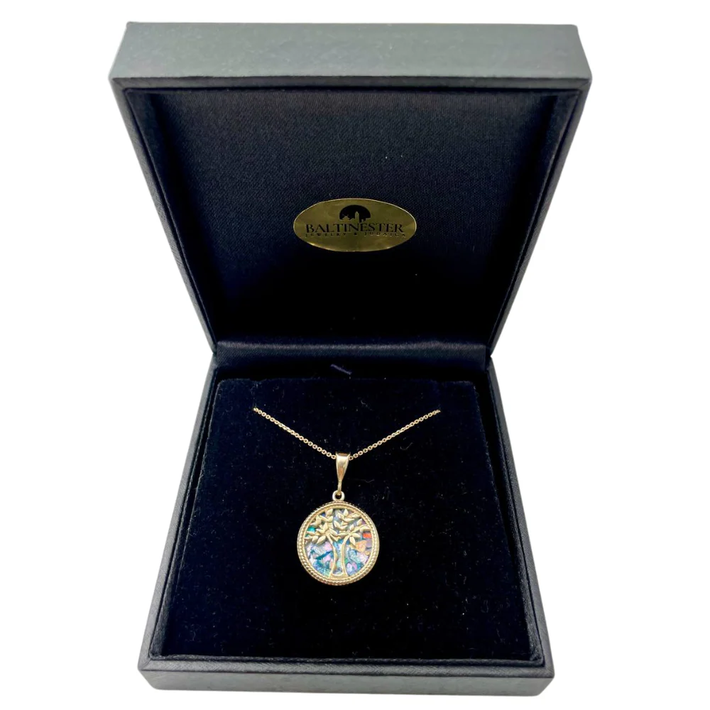 Tree of Life Roman Glass Pendant in 14K Gold - 19mm Dia - Image 4