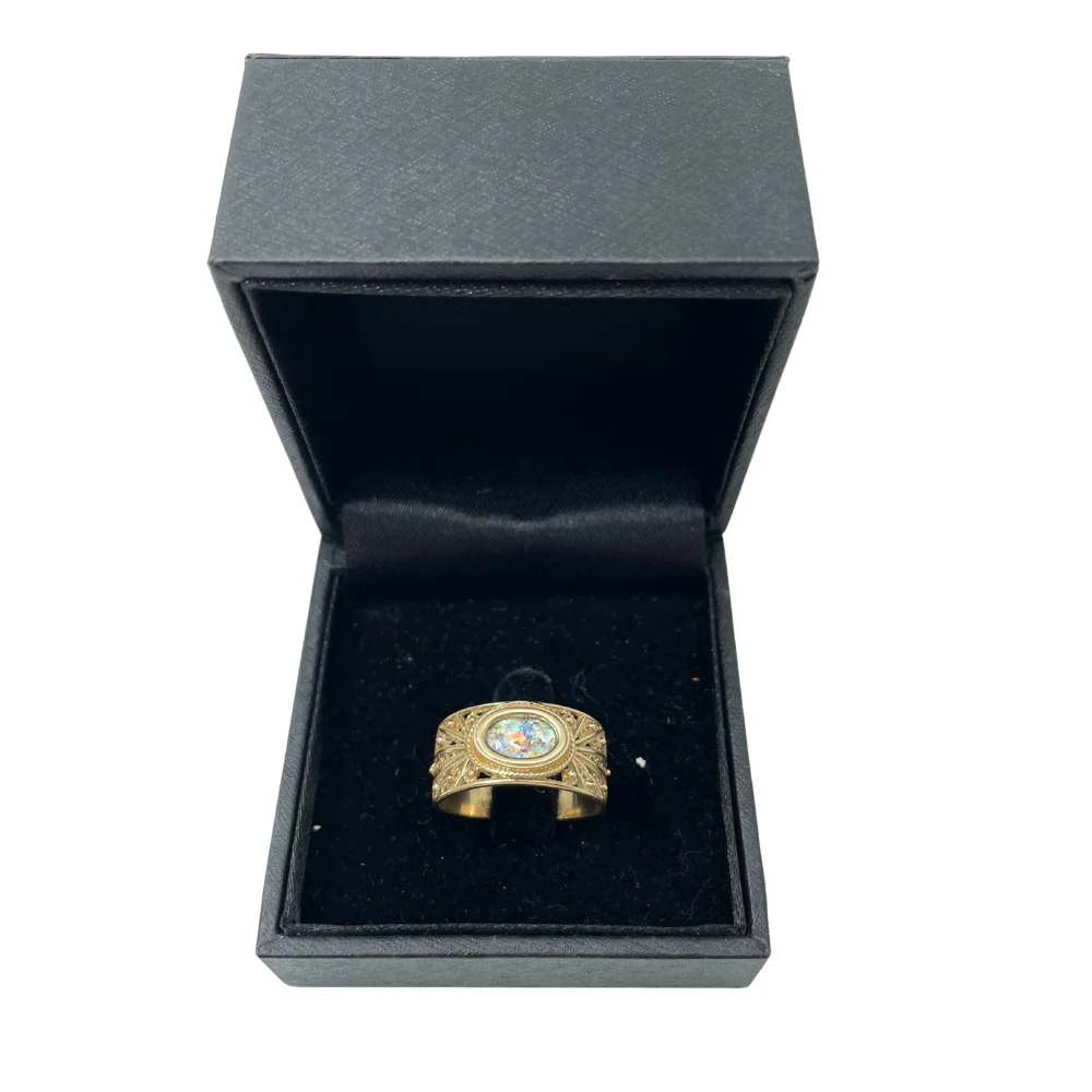 Roman Glass Ring - Filigree - 14k Gold - Image 5