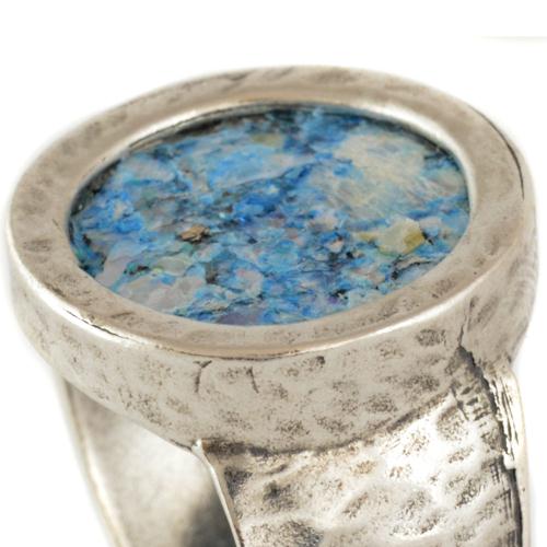 Silver Hammered Roman Glass Ring - Image 5