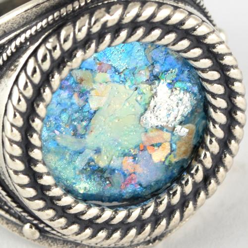 Silver Roman Glass Rope Frame Ring - Image 5