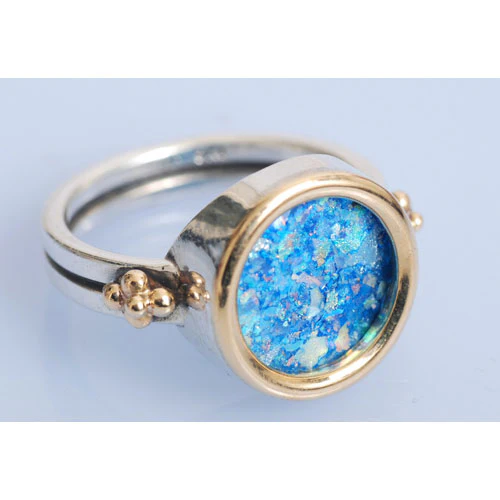 Silver and Gold Roman Glass Circle Ring - Image 3