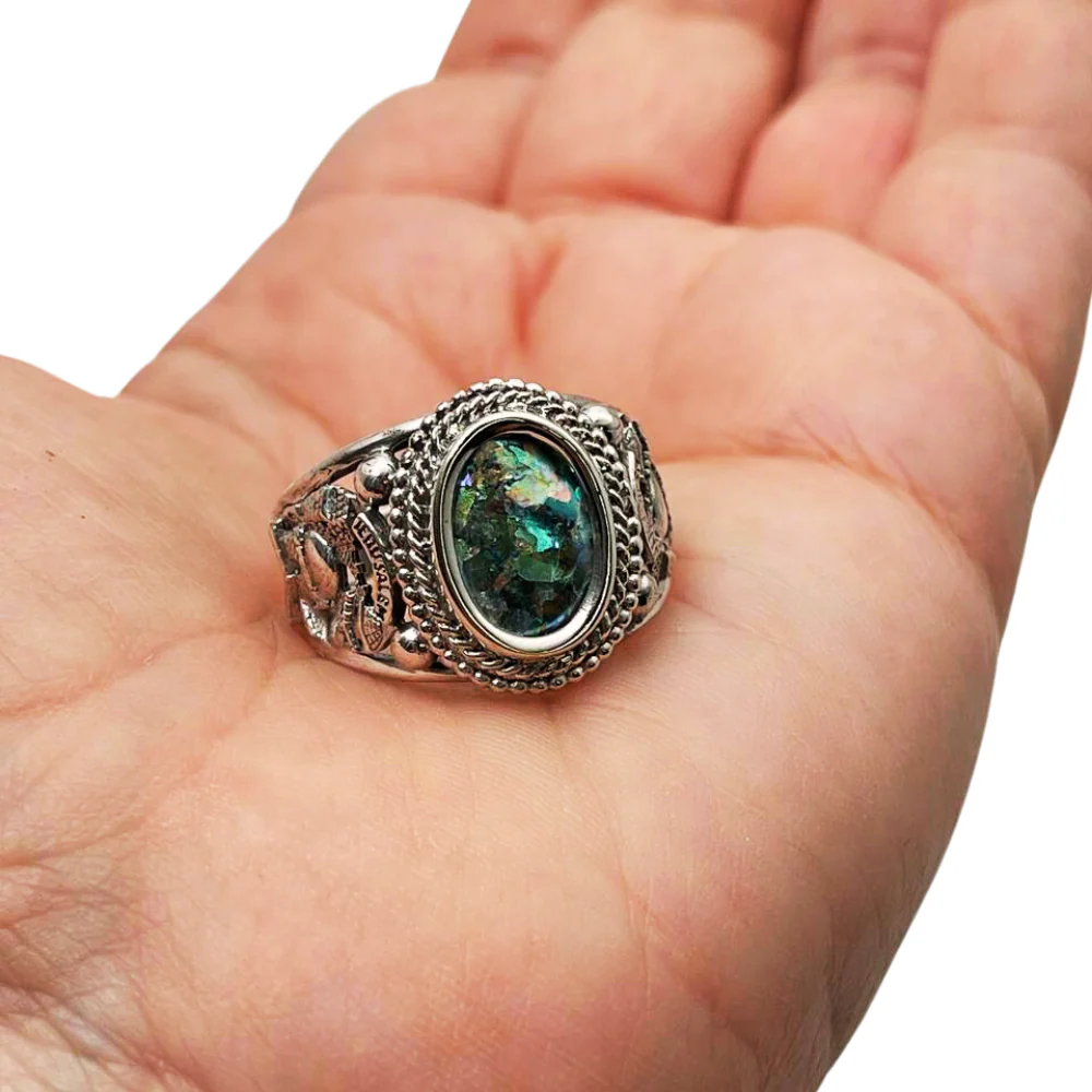 Jerusalem Silver Roman Glass Ring - Image 8
