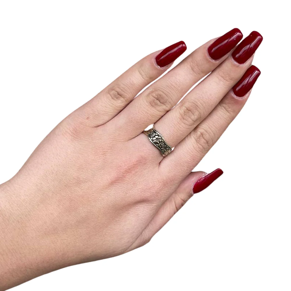 Antique Style Rose Pattern Ring in 14K Gold - Image 3