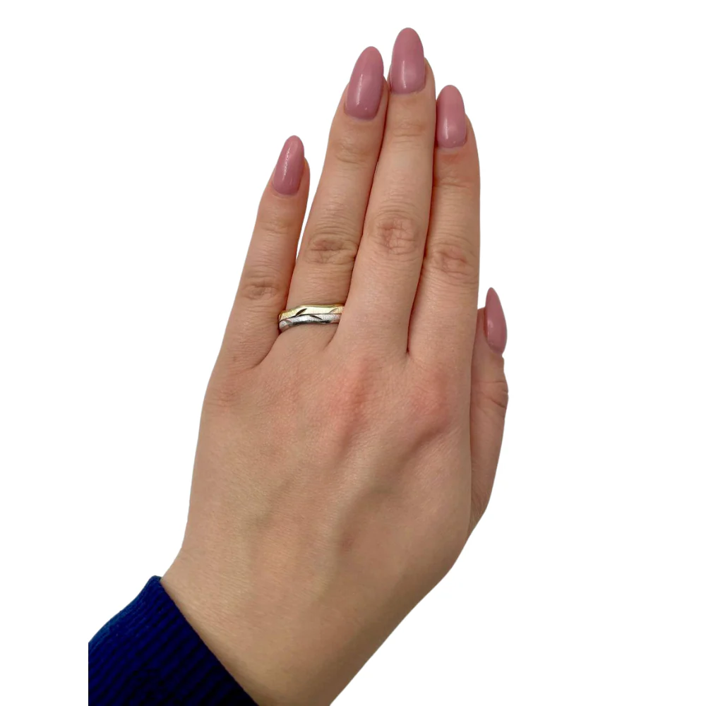 Yellow and White Gold Leaves Wavy Wedding Ring - Image 5
