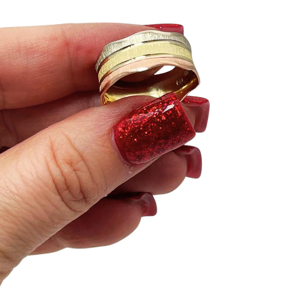 14k Tri-Color Gold Florentine Wedding Ring - Image 5