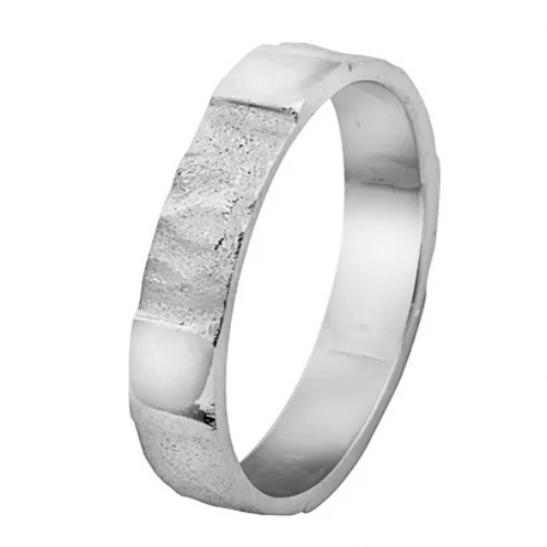 14k White Gold Hammered Wedding Ring