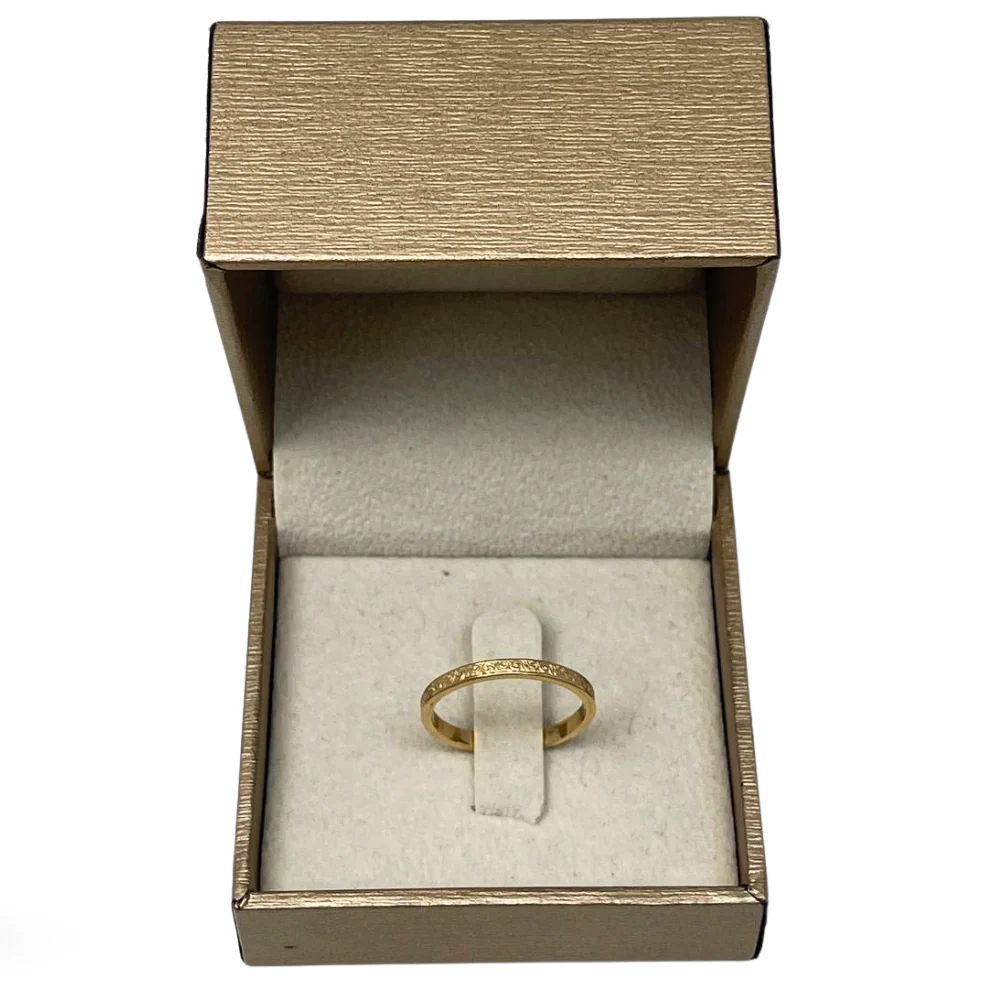 14K Gold Ornate Wedding Band Laser Engraved - Image 6