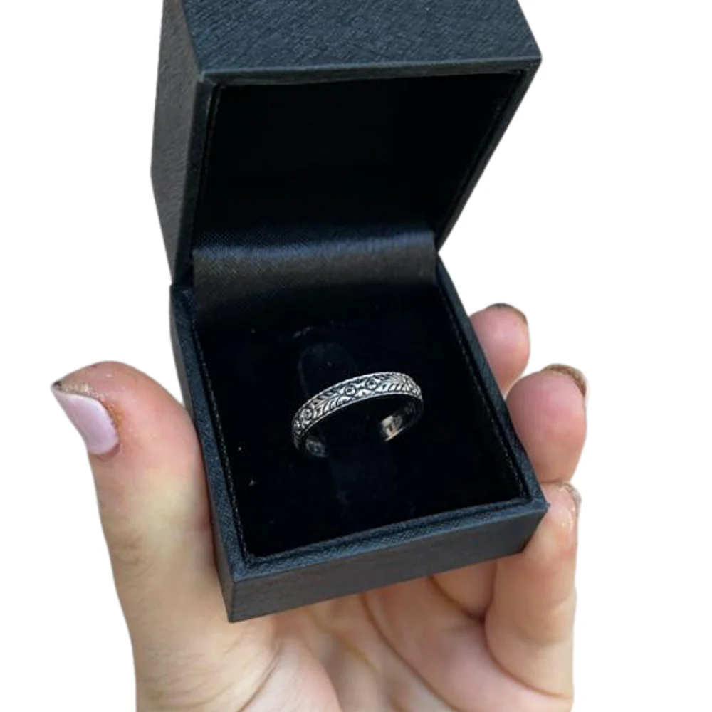 14K Gold Engraved Floral Ani L'dodi Ring - Image 10
