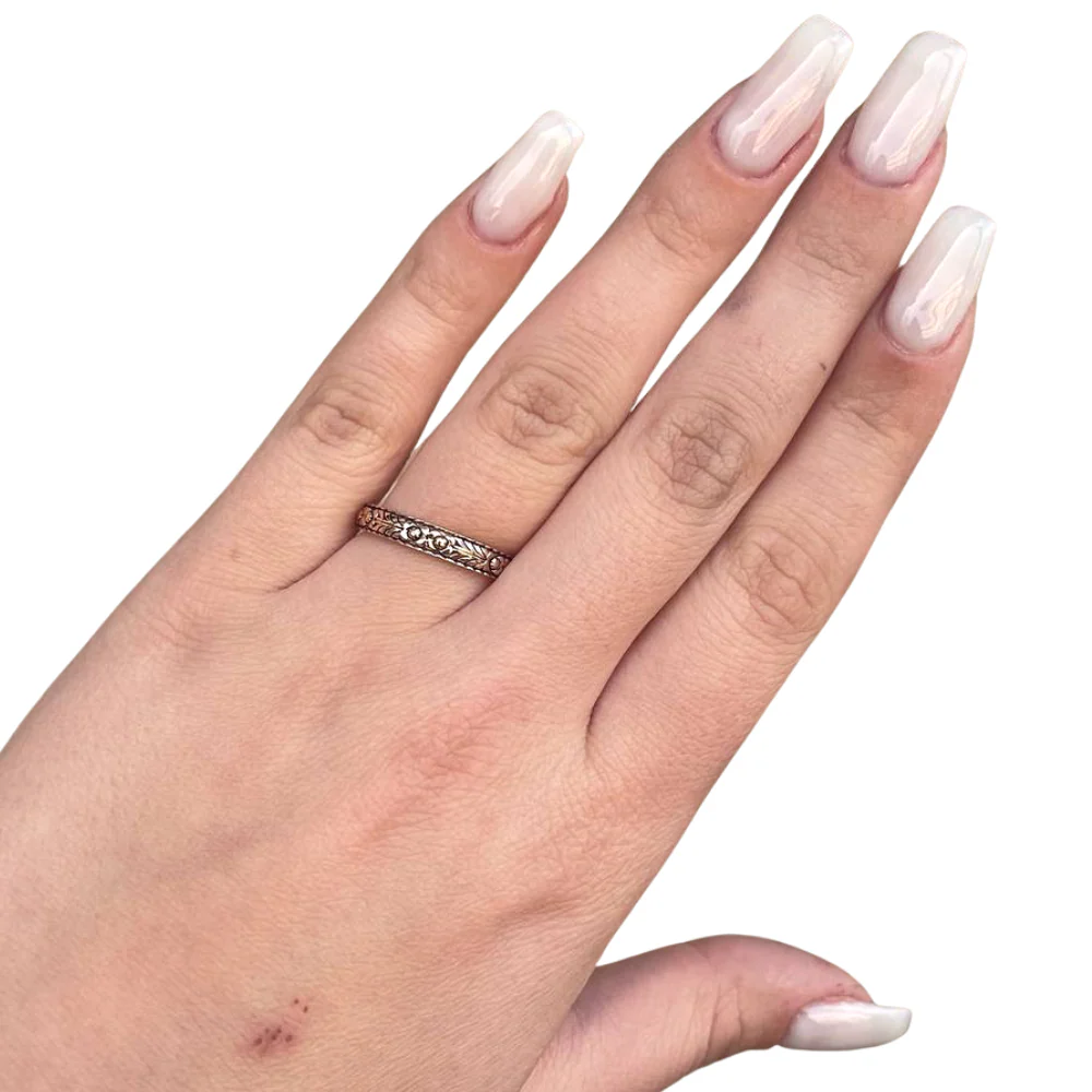 14K Gold Engraved Floral Ani L'dodi Ring - Image 7