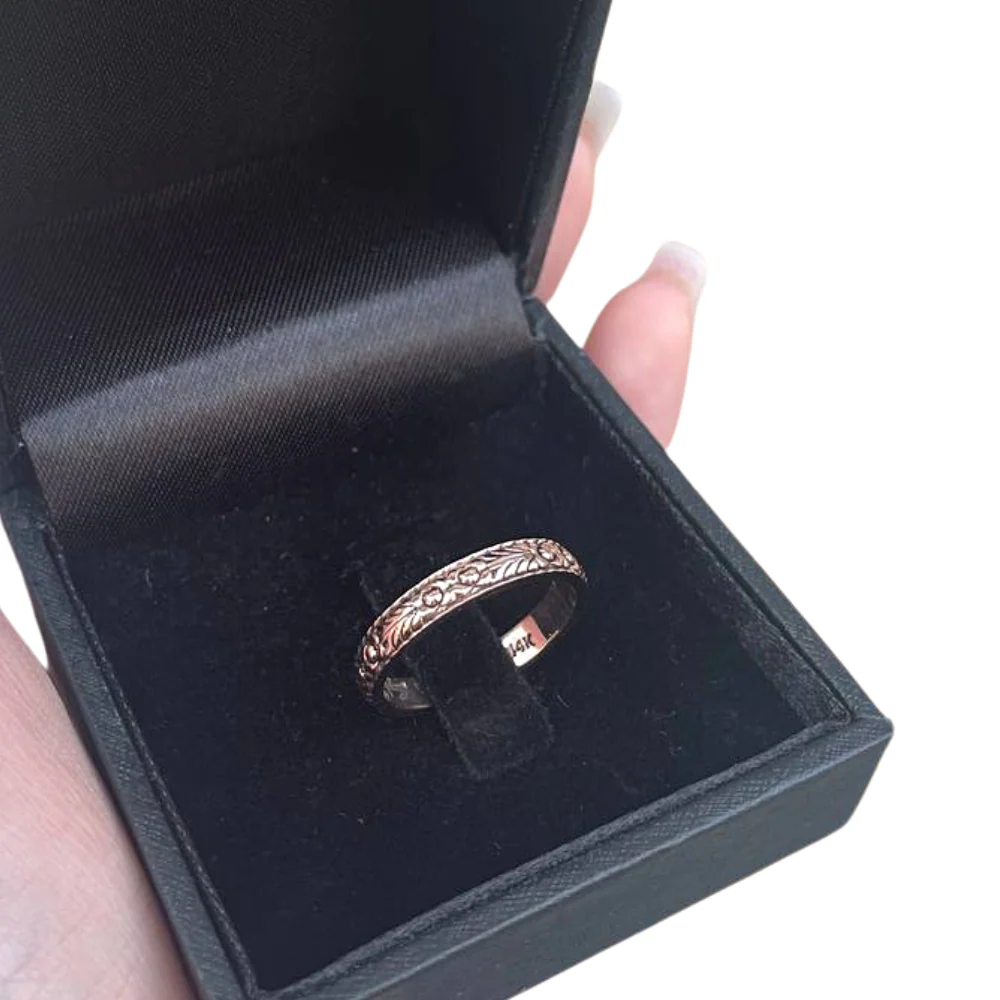 14K Gold Engraved Floral Ani L'dodi Ring - Image 8