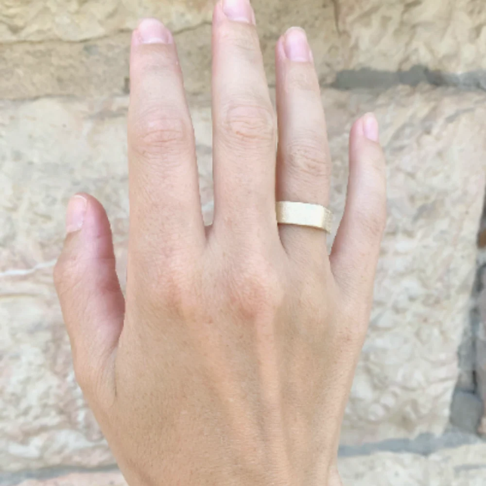 14k Brushed Yellow Gold Kabbalah Wedding Ring - Image 4